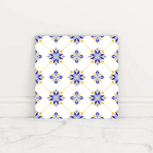 Portuguese Blue and Gold Azulejo Ceramic Tile