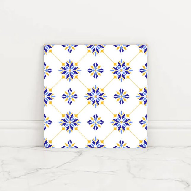 Portuguese Blue and Gold Azulejo Ceramic Tile (Creator Uploaded)