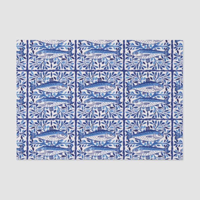 Portuguese Blue and White Sardine Tissue Paper (Front)