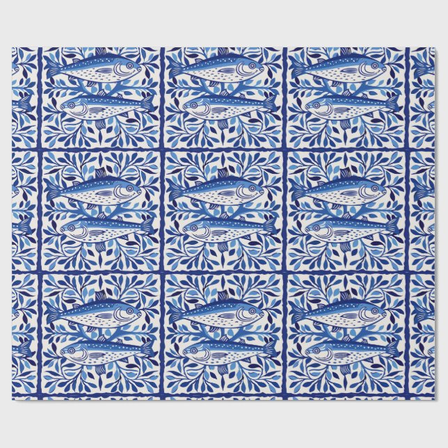 Portuguese Blue and White Sardine Wrapping Paper (Flat)