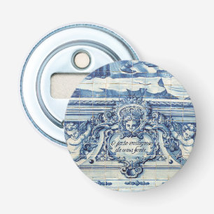 Portuguese blue and white wall tiles with angels bottle opener