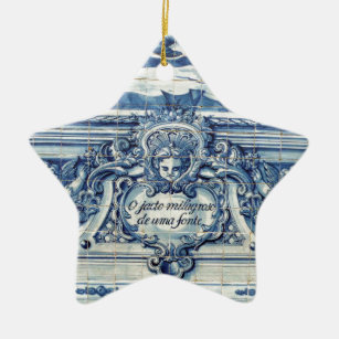 Portuguese blue and white wall tiles with angels ceramic tree decoration