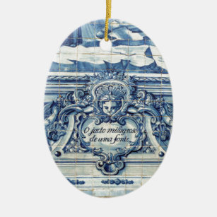 Portuguese blue and white wall tiles with angels ceramic tree decoration