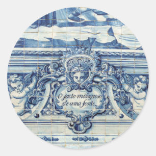 Portuguese blue and white wall tiles with angels classic round sticker