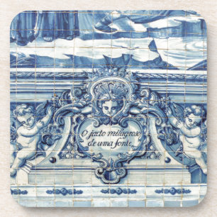 Portuguese blue and white wall tiles with angels coaster