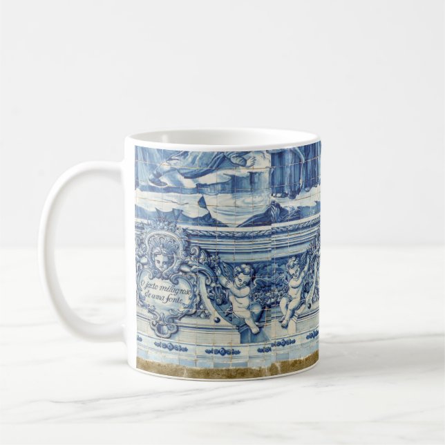 Portuguese blue and white wall tiles with angels coffee mug (Left)