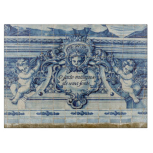Portuguese blue and white wall tiles with angels cutting board