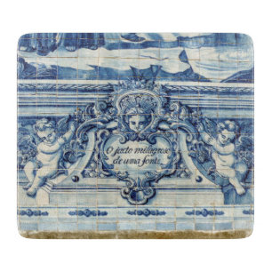 Portuguese blue and white wall tiles with angels cutting board