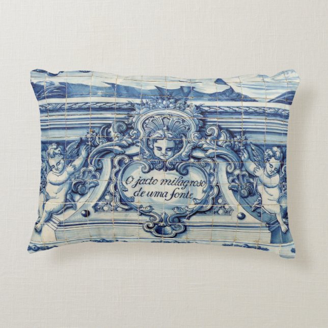 Portuguese blue and white wall tiles with angels decorative cushion (Back)