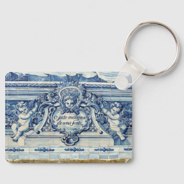 Portuguese blue and white wall tiles with angels key ring (Front)