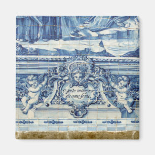 Portuguese blue and white wall tiles with angels magnet