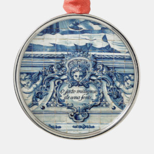 Portuguese blue and white wall tiles with angels metal ornament