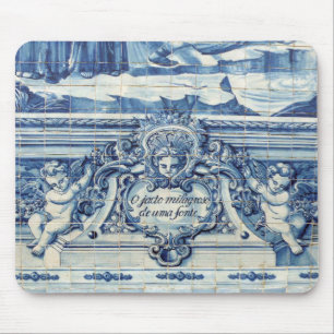 Portuguese blue and white wall tiles with angels mouse pad