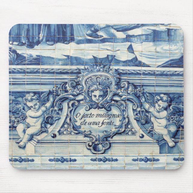 Portuguese blue and white wall tiles with angels mouse pad (Front)
