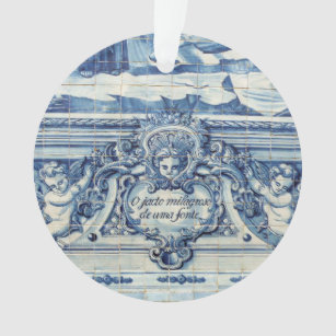 Portuguese blue and white wall tiles with angels ornament