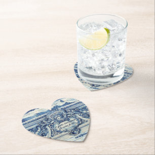 Portuguese blue and white wall tiles with angels paper coaster