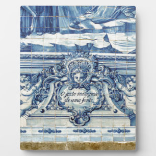 Portuguese blue and white wall tiles with angels plaque