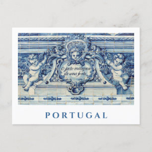 Portuguese blue and white wall tiles with angels  postcard