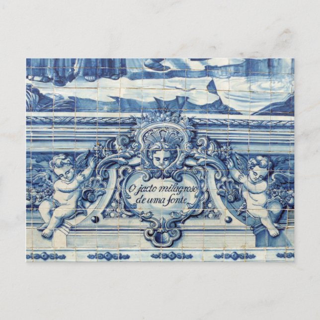 Portuguese blue and white wall tiles with angels postcard (Front)