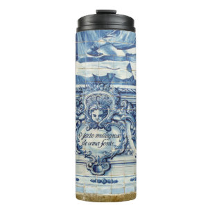 Portuguese blue and white wall tiles with angels thermal tumbler