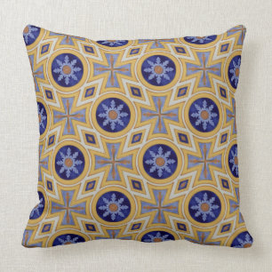 Portuguese blue and yellow ceramic tile pattern cushion