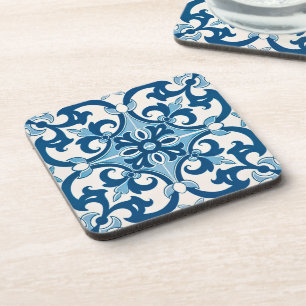 Portuguese Blue Azulejo Fleur De Lis Drinkware Coaster