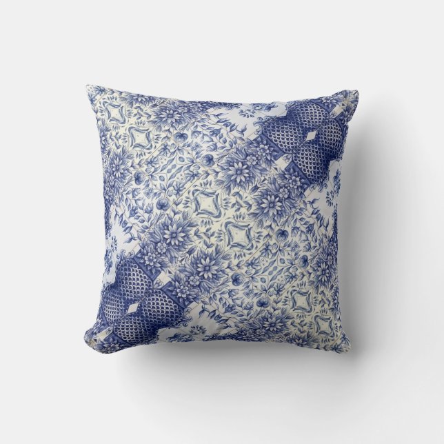 Portuguese blue tile art cushion (Front)