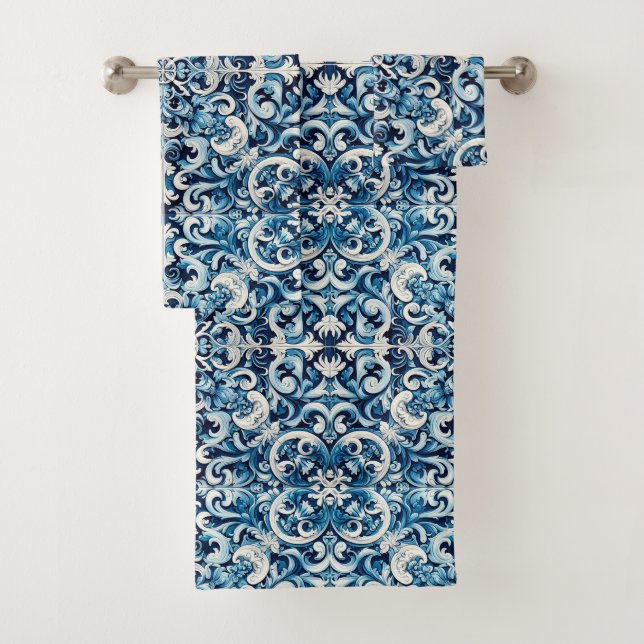 Portuguese blue tile bath towel set (Insitu)