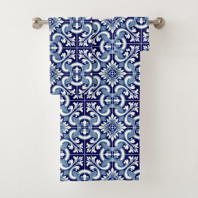 Portuguese blue tile bath towel set (Insitu)