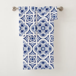 Portuguese blue tile bath towel set
