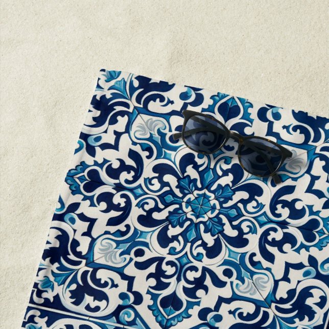 Portuguese blue tile beach towel (In Situ)