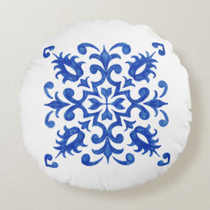 Portuguese Blue Tile central round medallion Cushion