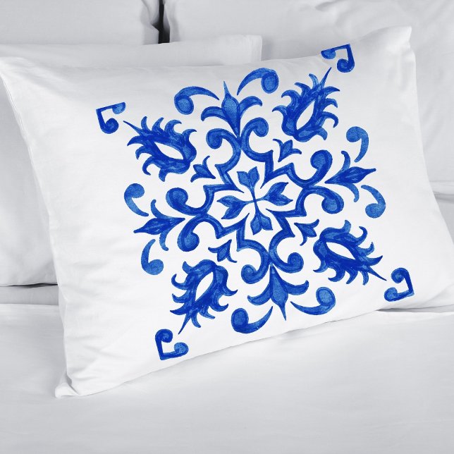 Portuguese Blue Tile central round medallion Pillowcase (Creator Uploaded)