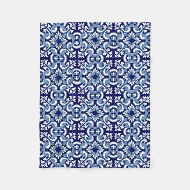 Portuguese blue tile fleece blanket (Front)