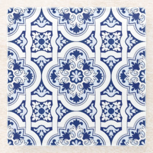 Portuguese blue tile glass coaster