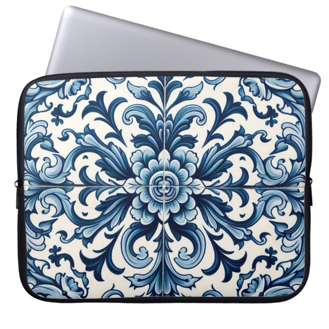 Portuguese blue tile laptop sleeve (Front)