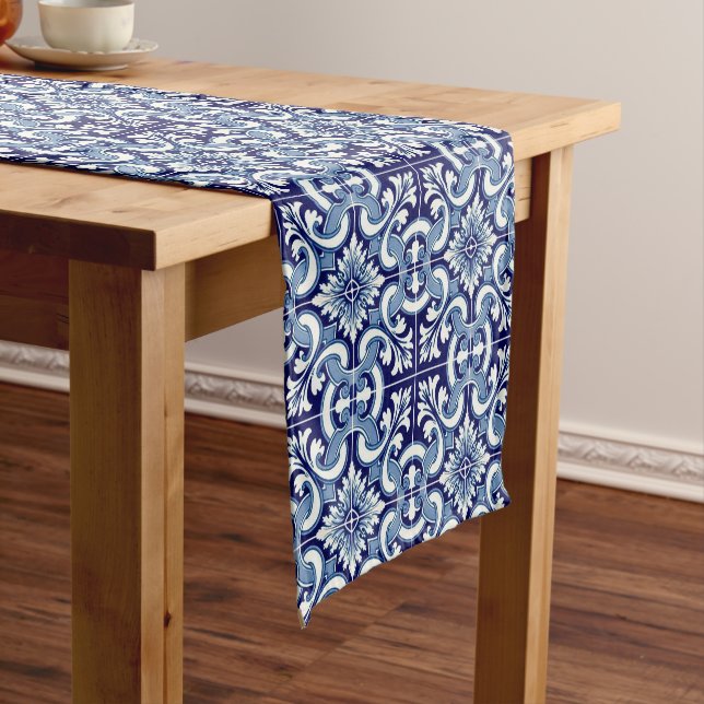 Portuguese blue tile short table runner (In Situ)