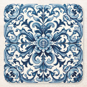 Portuguese blue tile square paper coaster