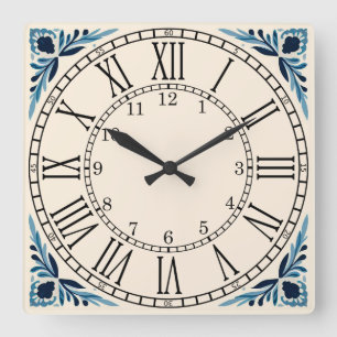 Portuguese blue tile square wall clock