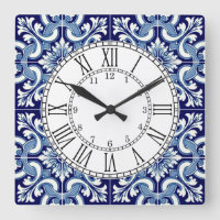 Portuguese blue tile square wall clock