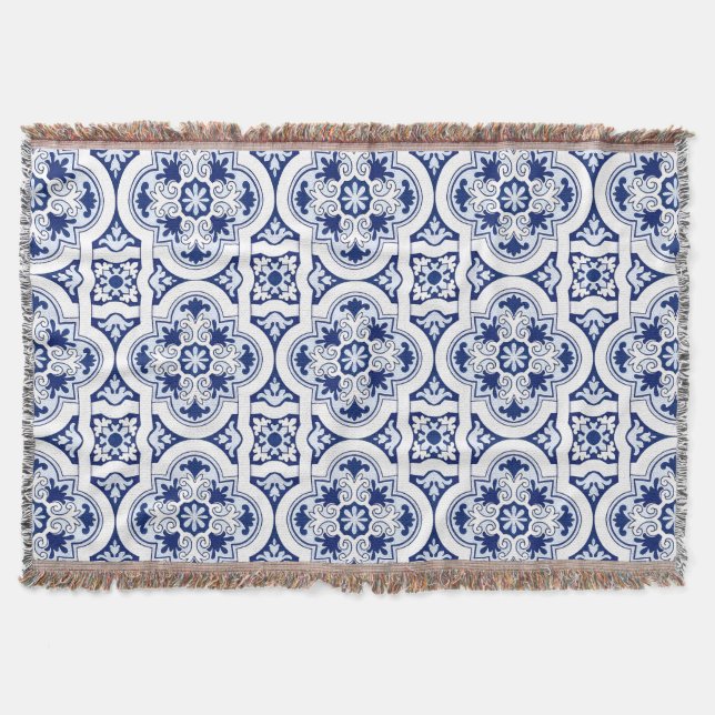 Portuguese blue tile throw blanket (Front)