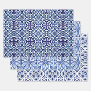 Portuguese blue tile wrapping paper sheet