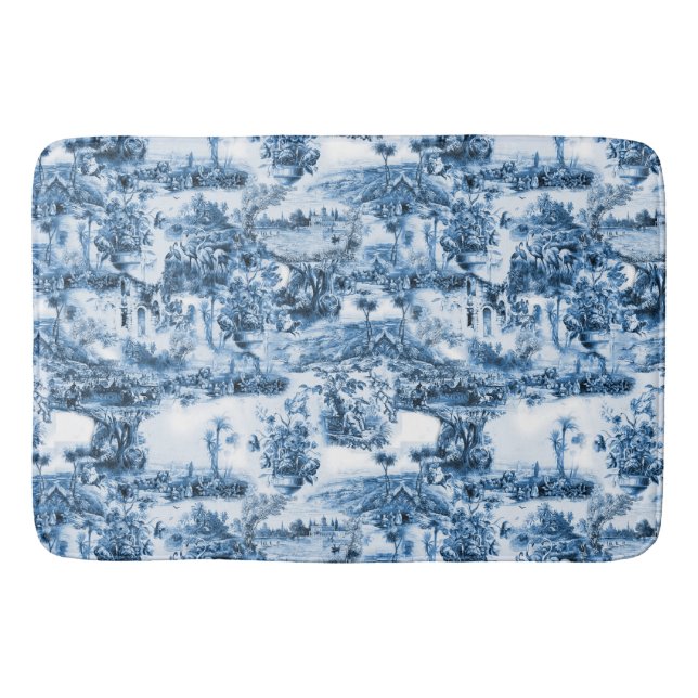 Portuguese blue tiles romantic scene pattern bath mat (Front)
