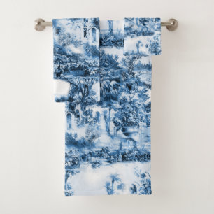 Portuguese blue tiles romantic scene pattern bath towel set