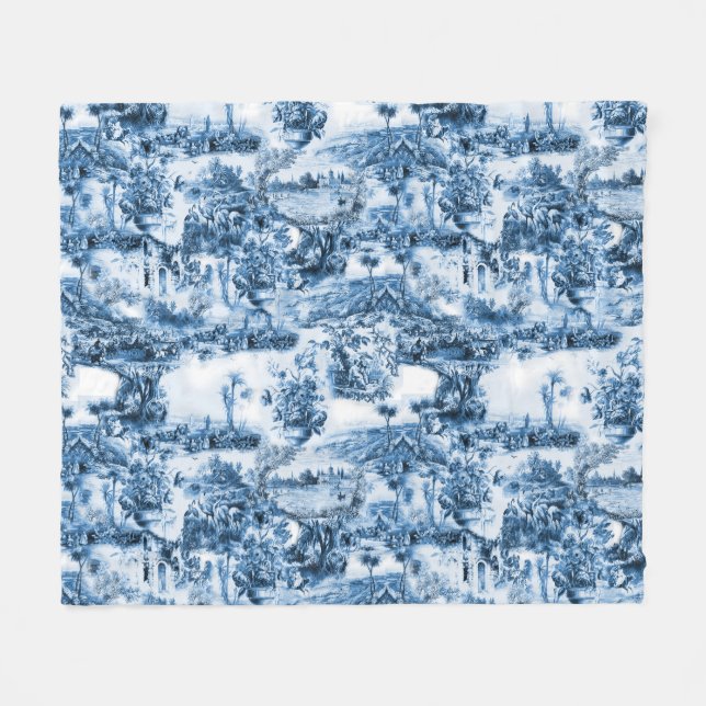 Portuguese blue tiles romantic scene pattern fleece blanket (Front (Horizontal))