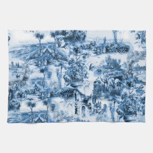 Portuguese blue tiles romantic scene pattern tea towel