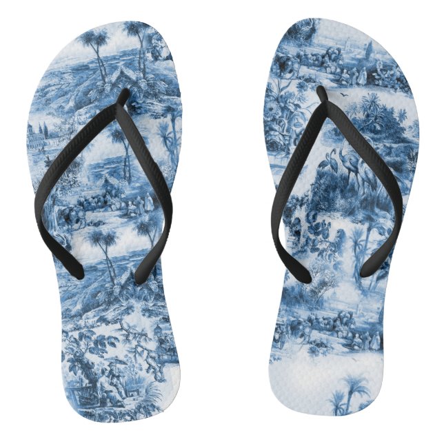 Portuguese blue tiles romantic scene pattern thongs (Footbed)