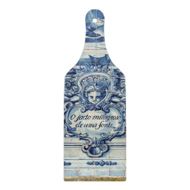 Portuguese blue tiles with two angels cutting board (Front)