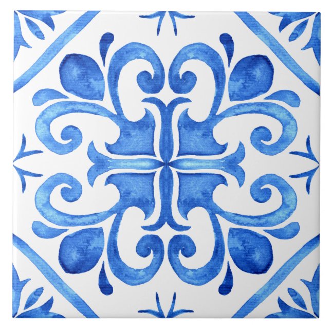 Portuguese Blue White Azulejo  Ceramic Tile (Front)