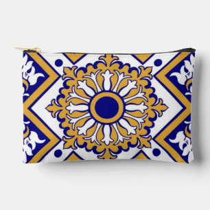 Portuguese Blue Yellow Mediterranean Floral  Accessory Pouch